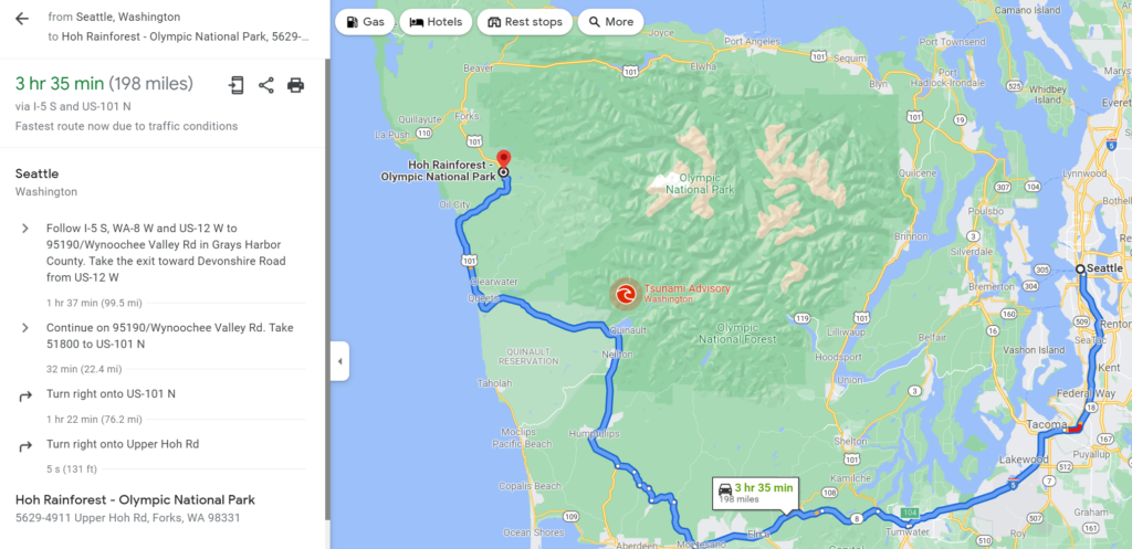 Seattle to Hoh Rainforest directions