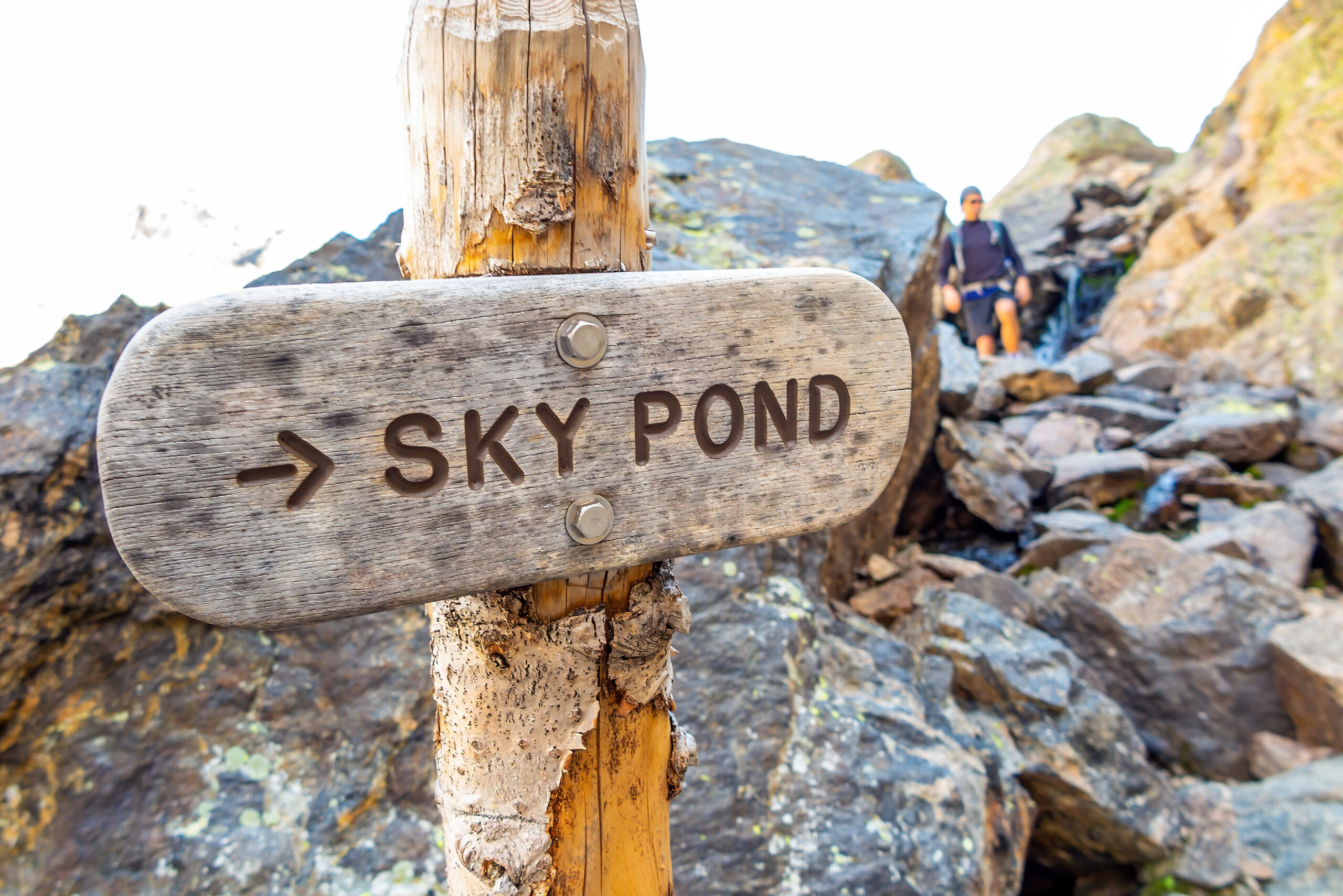 Sky pond sign on sky pond trail